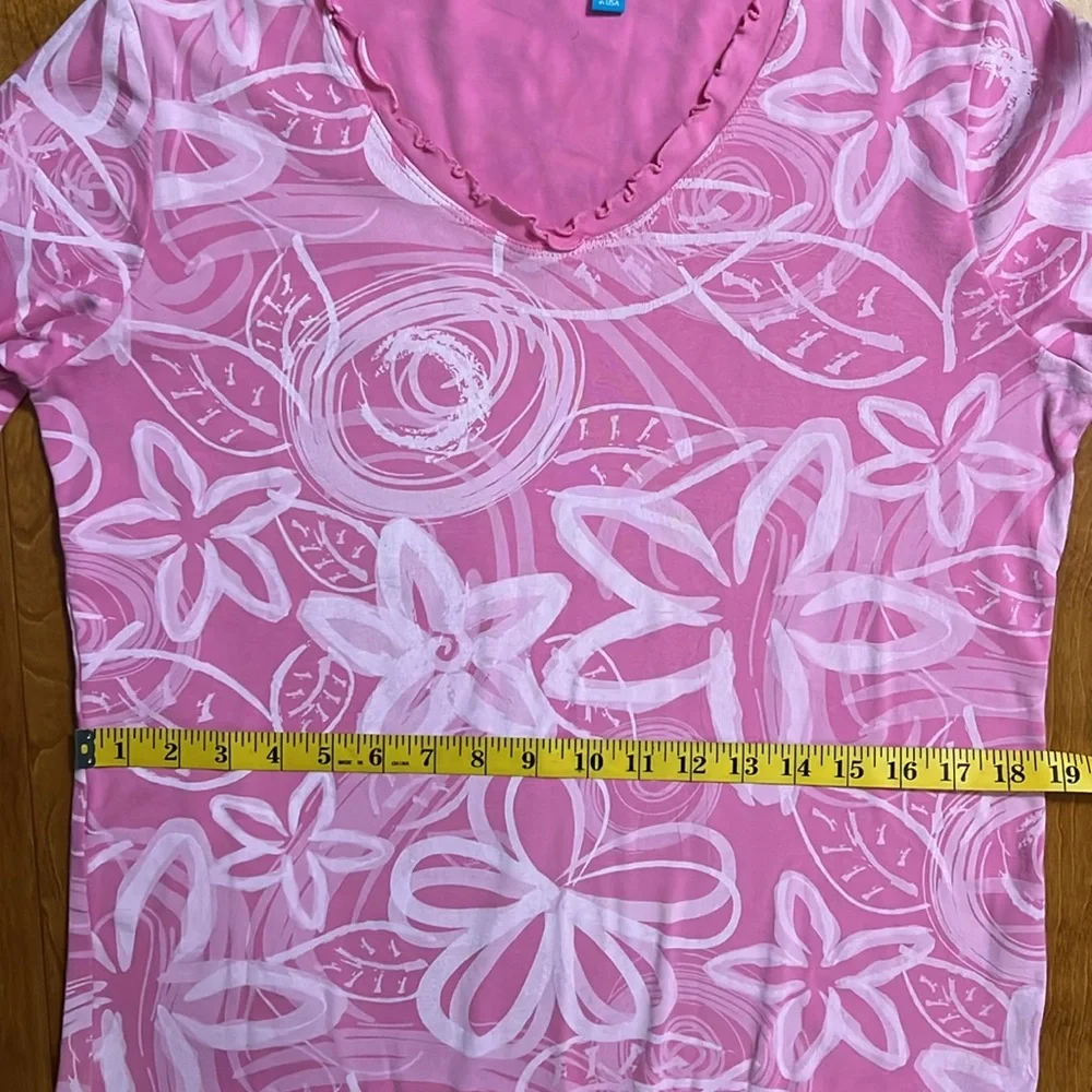 Fresh Produce Pink Floral Top V-Neck 3/4 Sleeves Preppy Casual Cottagecore USA - Picture 7 of 10